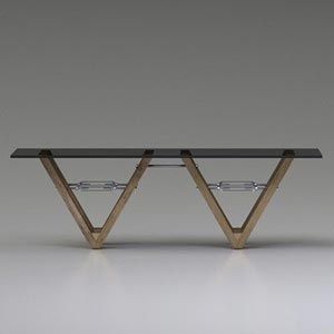 Restoration Hardware V form Wood and Glass table